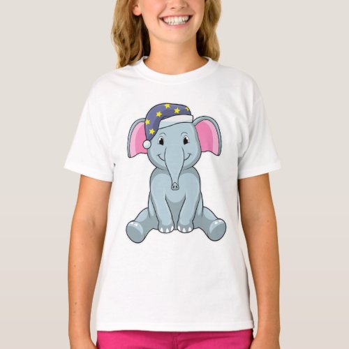 Elephant at Sleeping with Night cap T_Shirt