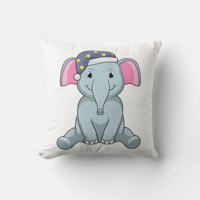 Elephant at Sleeping with Night cap Throw Pillow (Front)
