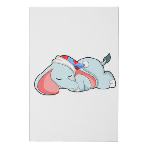 Elephant at Sleeping with Sleepyhead Faux Canvas Print