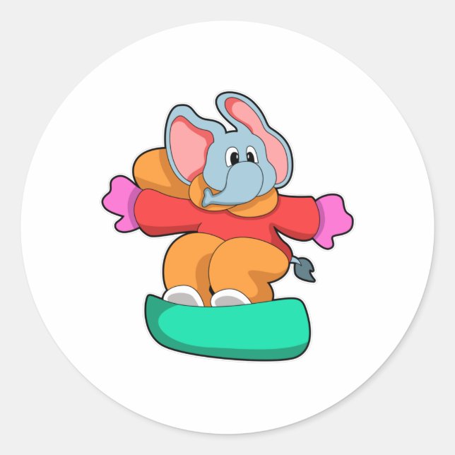 Elephant at Snowboarding with Snowboard Classic Round Sticker (Front)