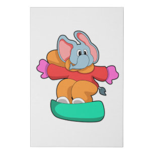 Elephant at Snowboarding with Snowboard Faux Canvas Print