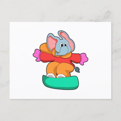 Elephant at Snowboarding with Snowboard Postcard