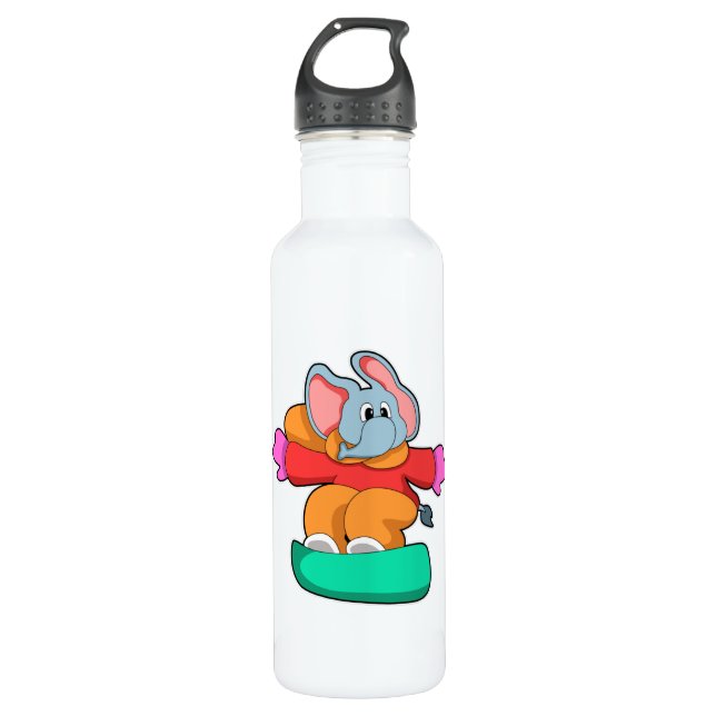 Elephant at Snowboarding with Snowboard Stainless Steel Water Bottle (Front)