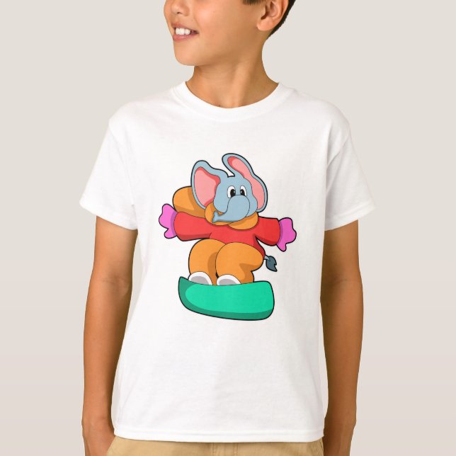 Elephant at Snowboarding with Snowboard T-Shirt (Front)