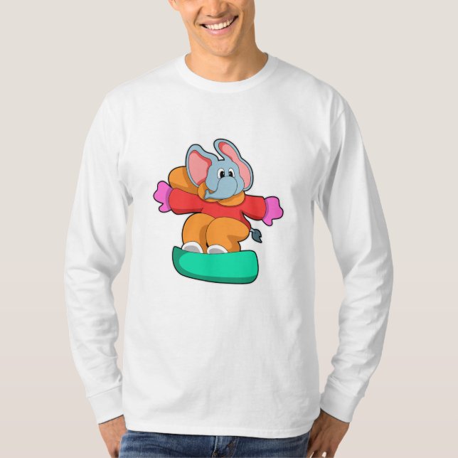 Elephant at Snowboarding with Snowboard T-Shirt (Front)