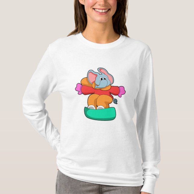 Elephant at Snowboarding with Snowboard T-Shirt (Front)