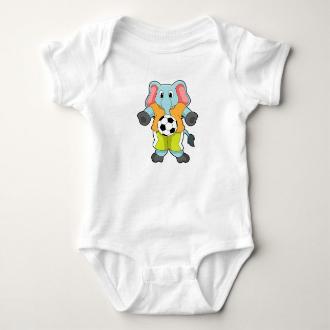 Elephant at Soccer Sports Baby Bodysuit (Front)