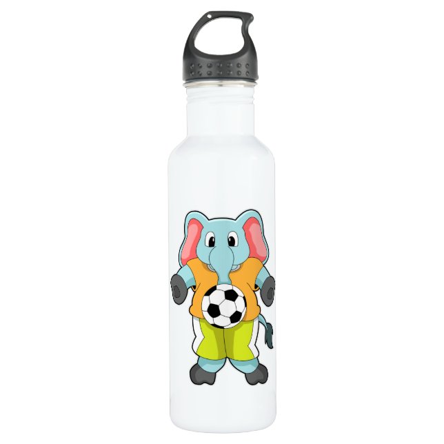 Elephant at Soccer Sports Stainless Steel Water Bottle (Front)