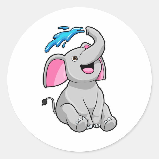 Elephant at Splash with Water Classic Round Sticker (Front)