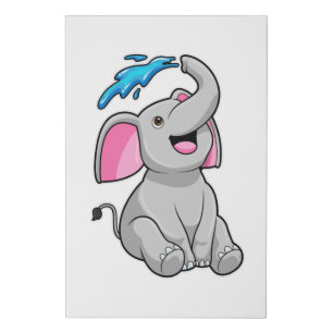 Elephant at Splash with Water Faux Canvas Print