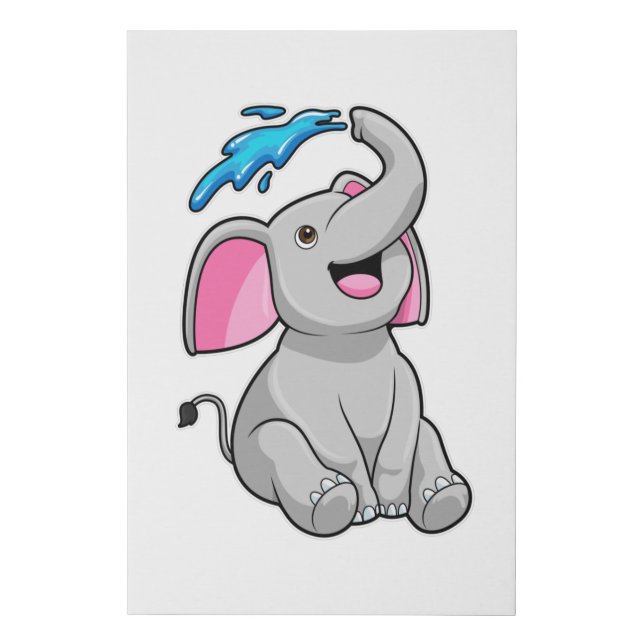 Elephant at Splash with Water Faux Canvas Print (Front)