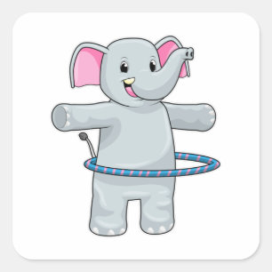 Elephant at Sports with Fitness tires Square Sticker