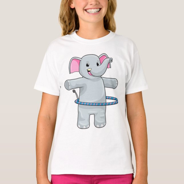 Elephant at Sports with Fitness tires T-Shirt (Front)
