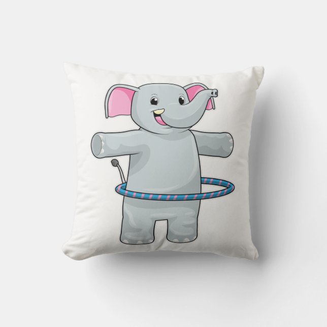 Elephant at Sports with Fitness tires Throw Pillow (Front)