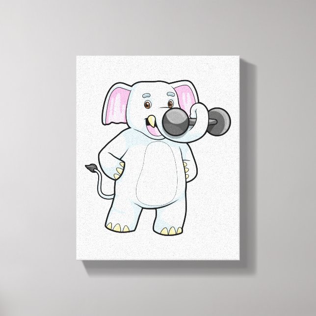 Elephant at Strenght training with Dumbbell Canvas Print (Front)