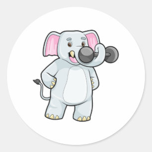 Elephant at Strenght training with Dumbbell Classic Round Sticker