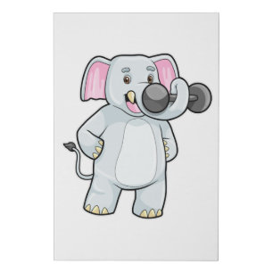 Elephant at Strenght training with Dumbbell Faux Canvas Print