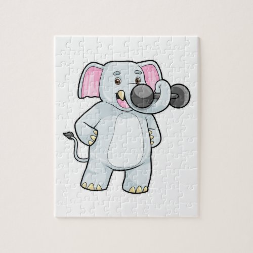 Elephant at Strenght training with Dumbbell Jigsaw Puzzle