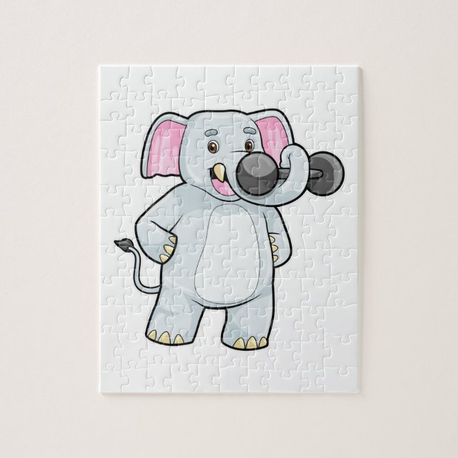 Elephant at Strenght training with Dumbbell Jigsaw Puzzle (Vertical)