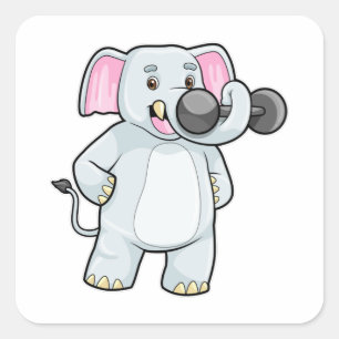Elephant at Strenght training with Dumbbell Square Sticker