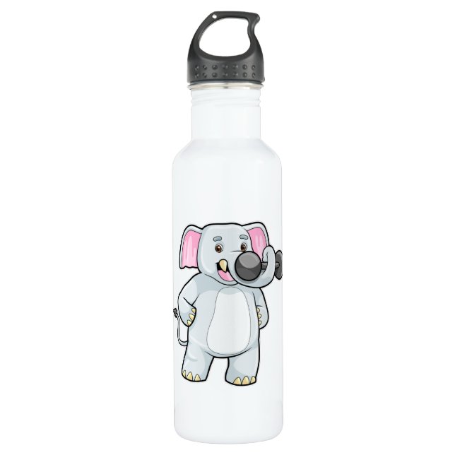 Elephant at Strenght training with Dumbbell Stainless Steel Water Bottle (Front)