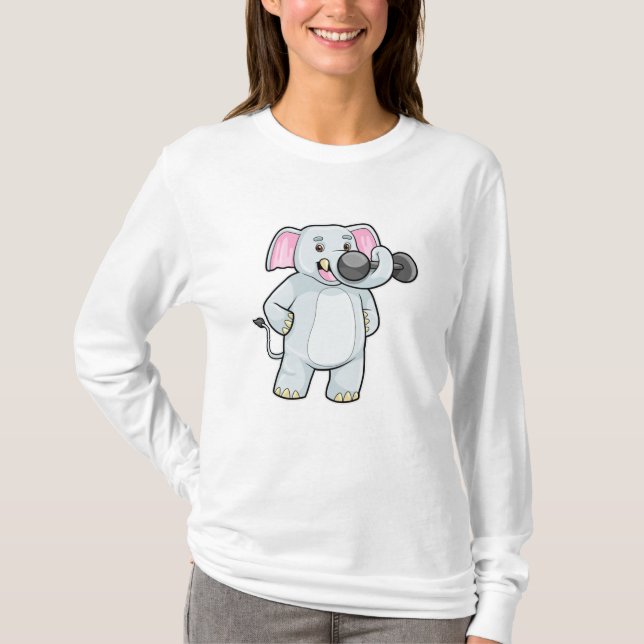 Elephant at Strenght training with Dumbbell T-Shirt (Front)