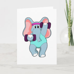Elephant at Strength training with Dumbbells Card