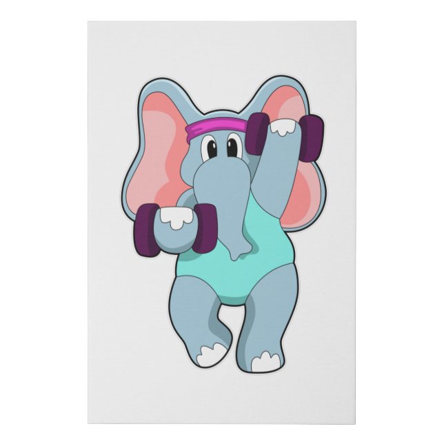 Elephant at Strength training with Dumbbells Faux Canvas Print (Front)