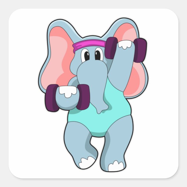 Elephant at Strength training with Dumbbells Square Sticker (Front)