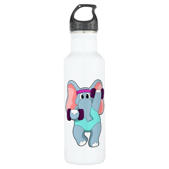 Elephant at Strength training with Dumbbells Stainless Steel Water Bottle (Front)
