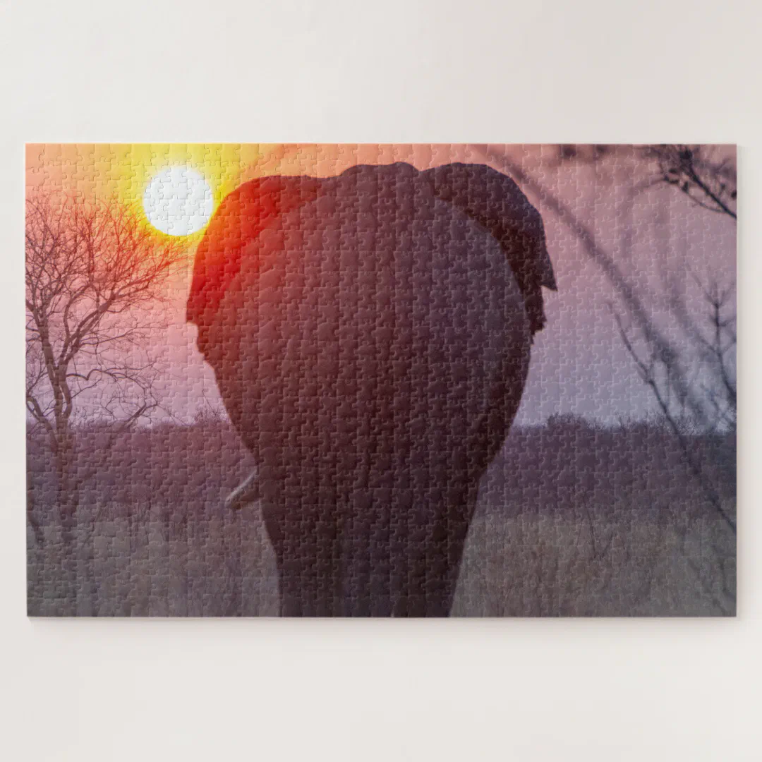 Elephant at sunset puzzle (Horizontal)