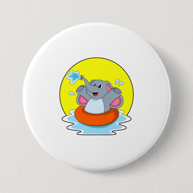 Elephant at Swimming with Lifebuoy Button (Front)