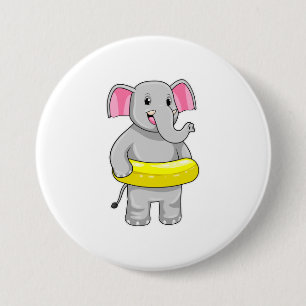 Elephant at Swimming with Lifebuoy Button