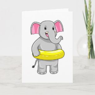 Elephant at Swimming with Lifebuoy Card