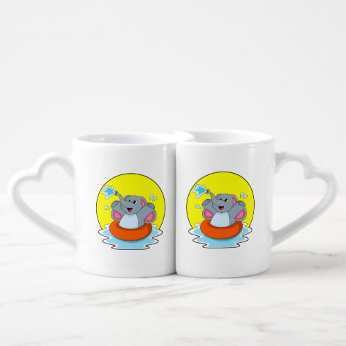 Elephant at Swimming with Lifebuoy Coffee Mug Set