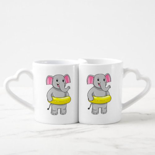 Elephant at Swimming with Lifebuoy Coffee Mug Set