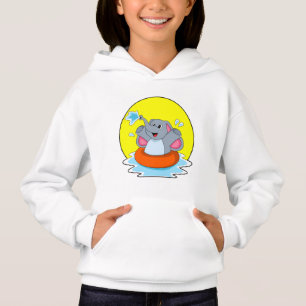 Elephant at Swimming with Lifebuoy Hoodie