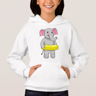 Elephant at Swimming with Lifebuoy Hoodie