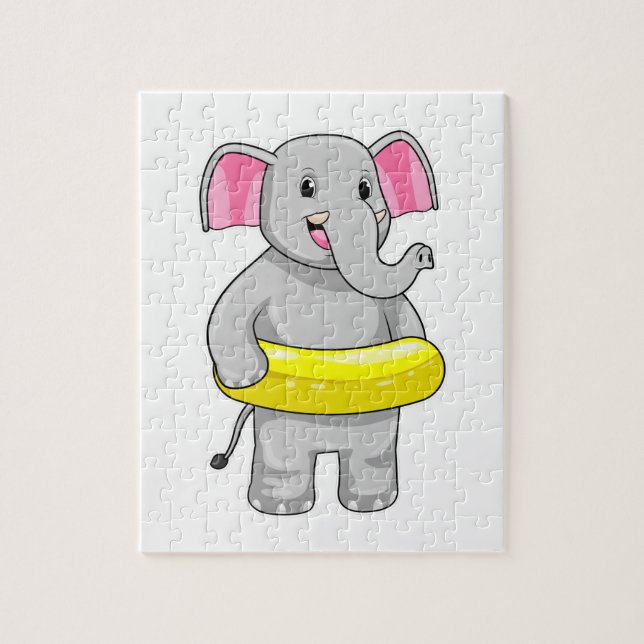 Elephant at Swimming with Lifebuoy Jigsaw Puzzle (Vertical)