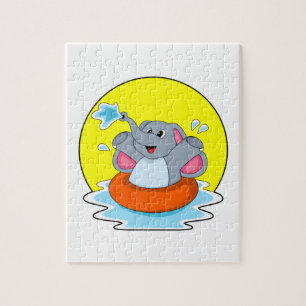 Elephant at Swimming with Lifebuoy Jigsaw Puzzle