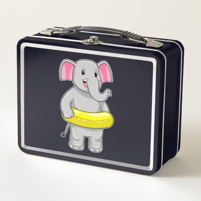 Elephant at Swimming with Lifebuoy Metal Lunch Box (Front)
