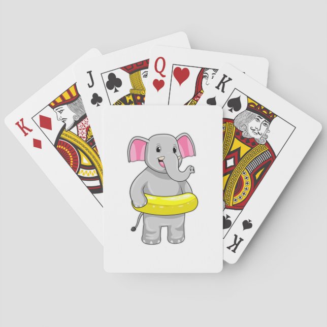 Elephant at Swimming with Lifebuoy Poker Cards (Back)
