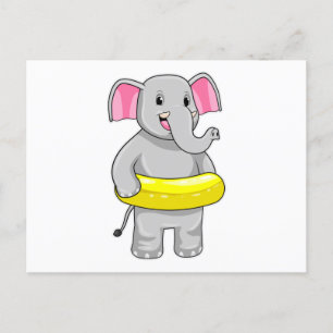 Elephant at Swimming with Lifebuoy Postcard