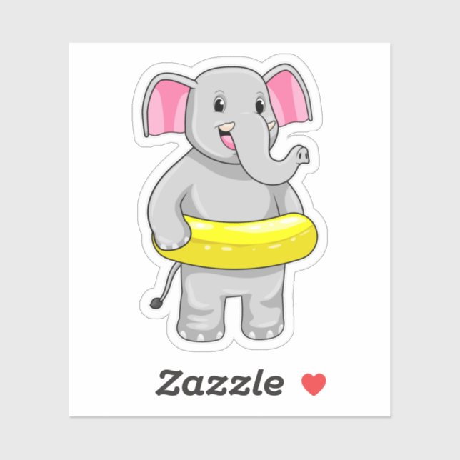 Elephant at Swimming with Lifebuoy Sticker (Sheet)