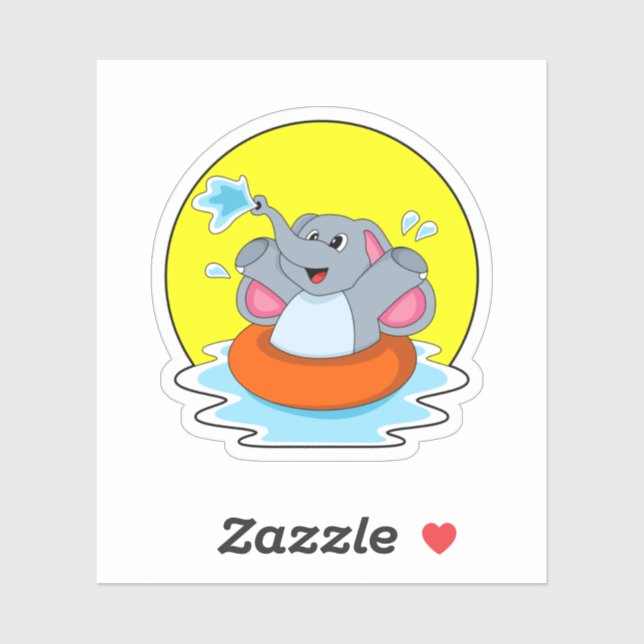 Elephant at Swimming with Lifebuoy Sticker (Sheet)