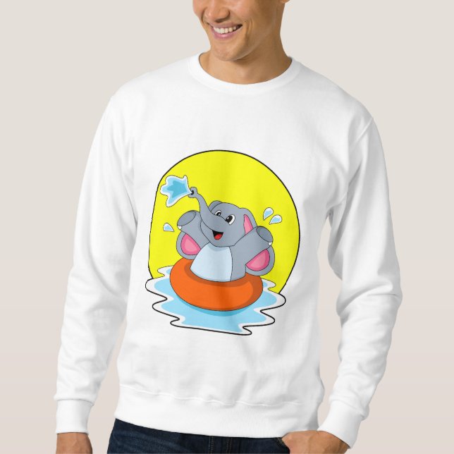 Elephant at Swimming with Lifebuoy Sweatshirt (Front)