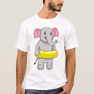 Elephant at Swimming with Lifebuoy T-Shirt