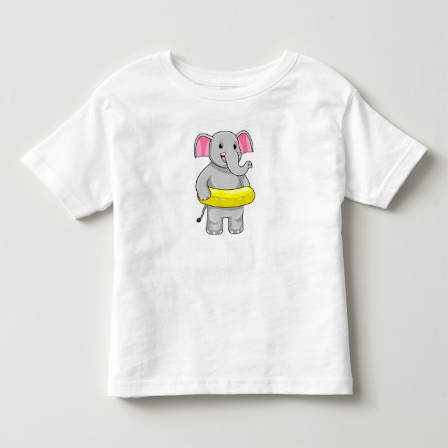 Elephant at Swimming with Lifebuoy Toddler T-shirt (Front)