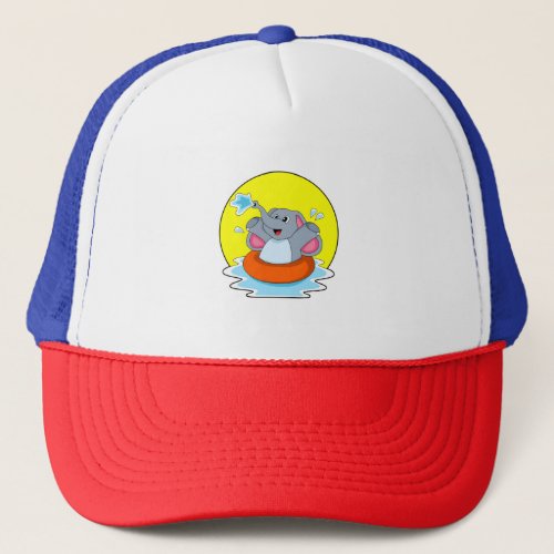 Elephant at Swimming with Lifebuoy Trucker Hat