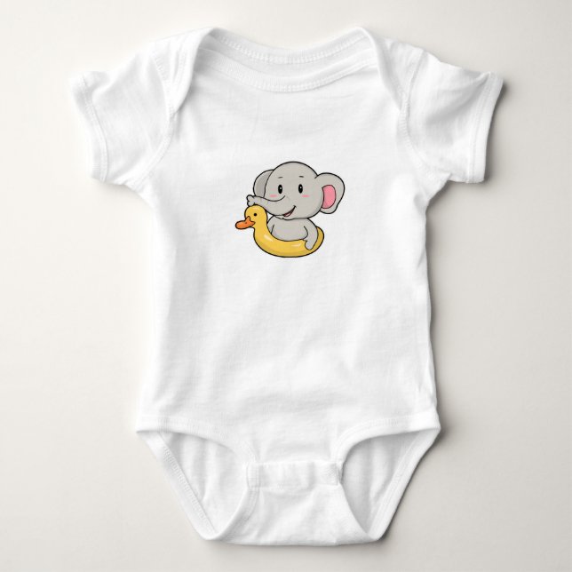Elephant at Swimming with Swim ring Baby Bodysuit (Front)